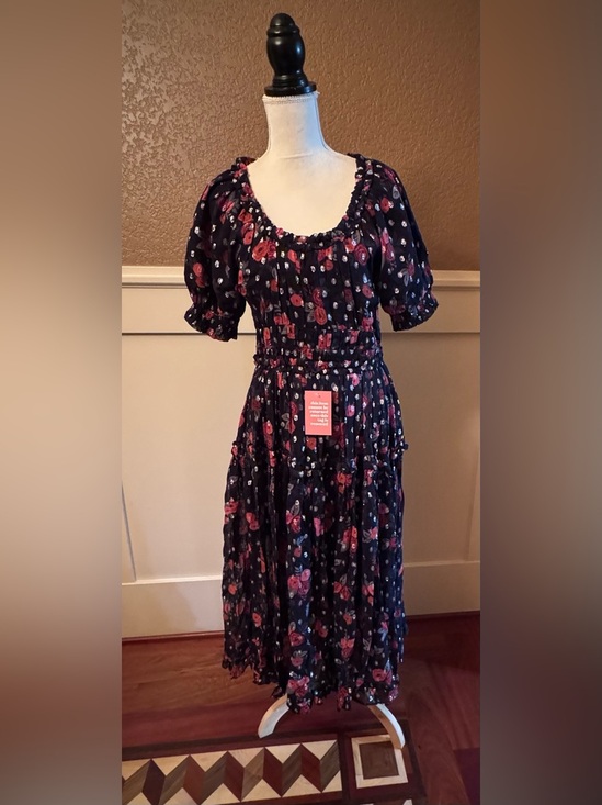 Ivy City Co Dresses & Skirts - Ivy City Co Black Maxi Dress with Red Floral Print and silver polka dots.